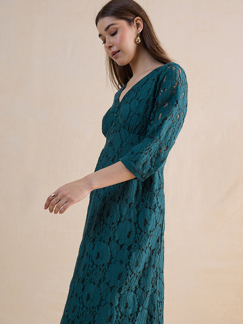 Green Lace Corset Detail Maxi Dress