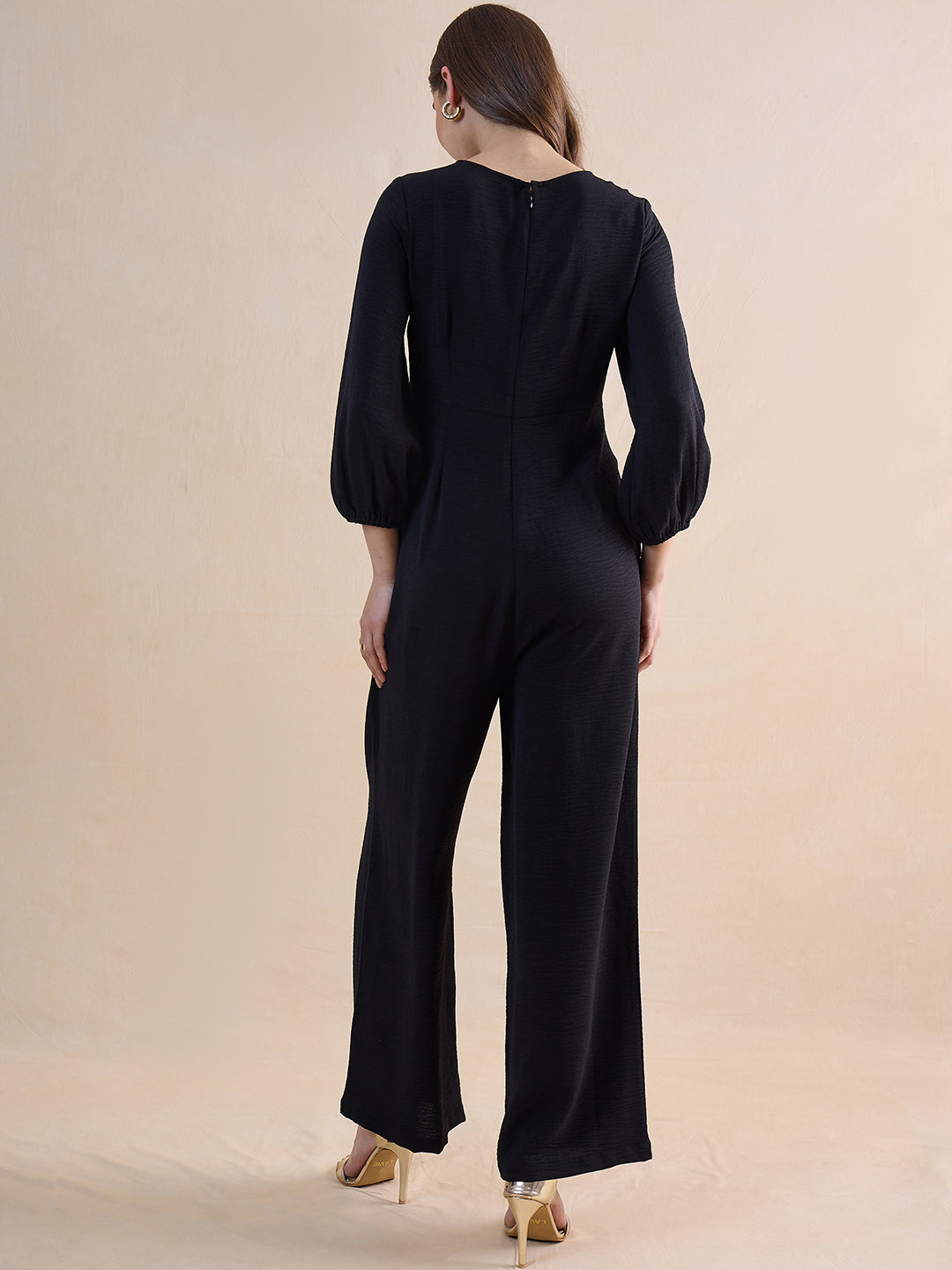 Black Front Twist Detailed Jumpsuit