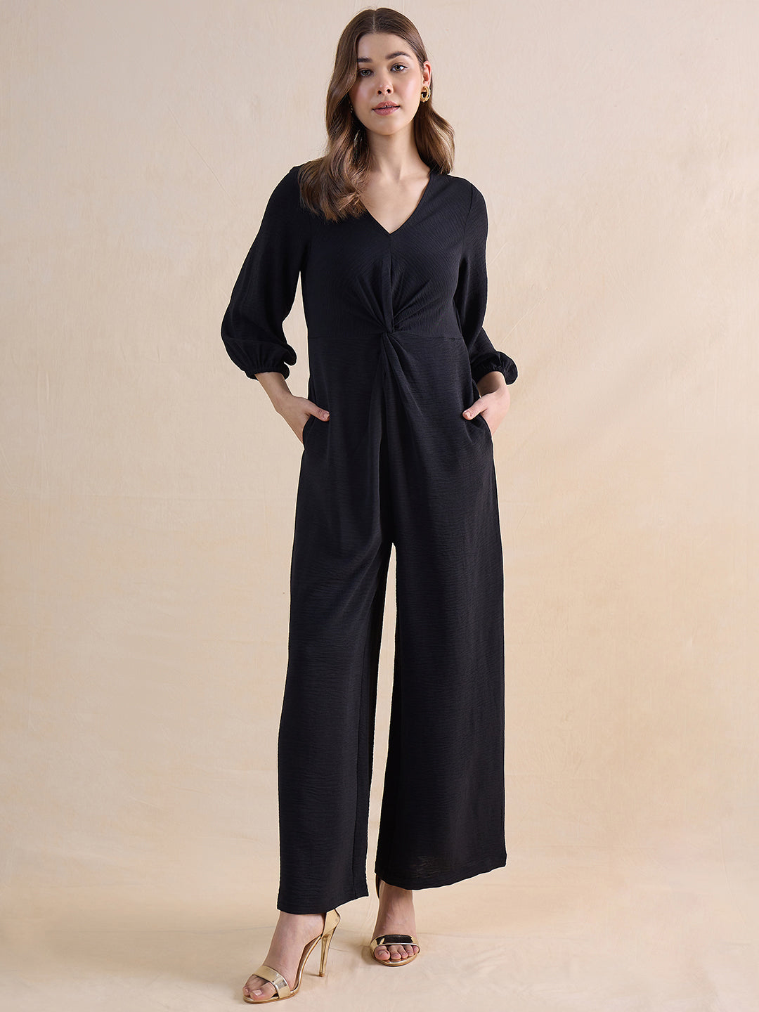 Black Front Twist Detailed Jumpsuit