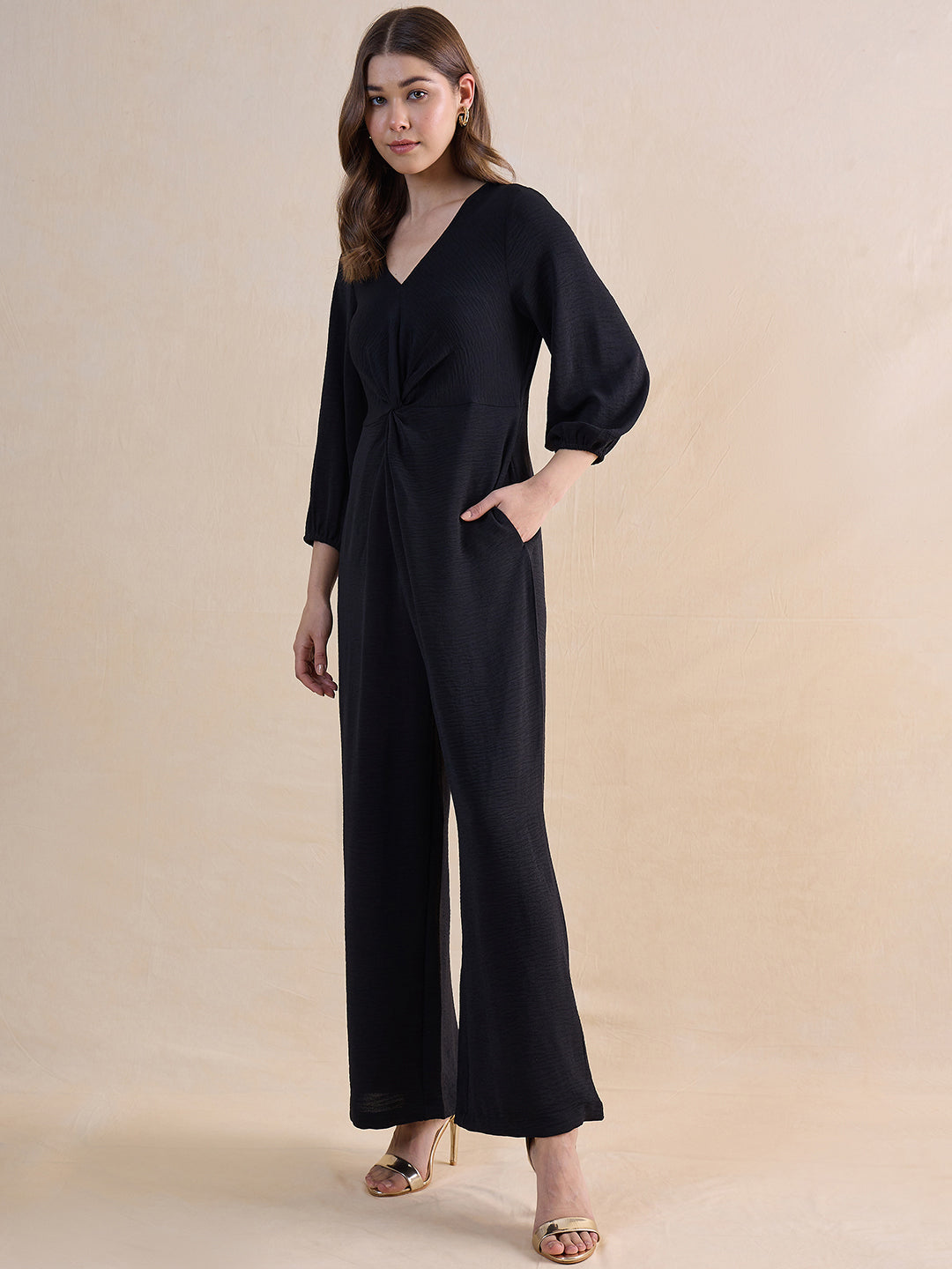 Black Front Twist Detailed Jumpsuit