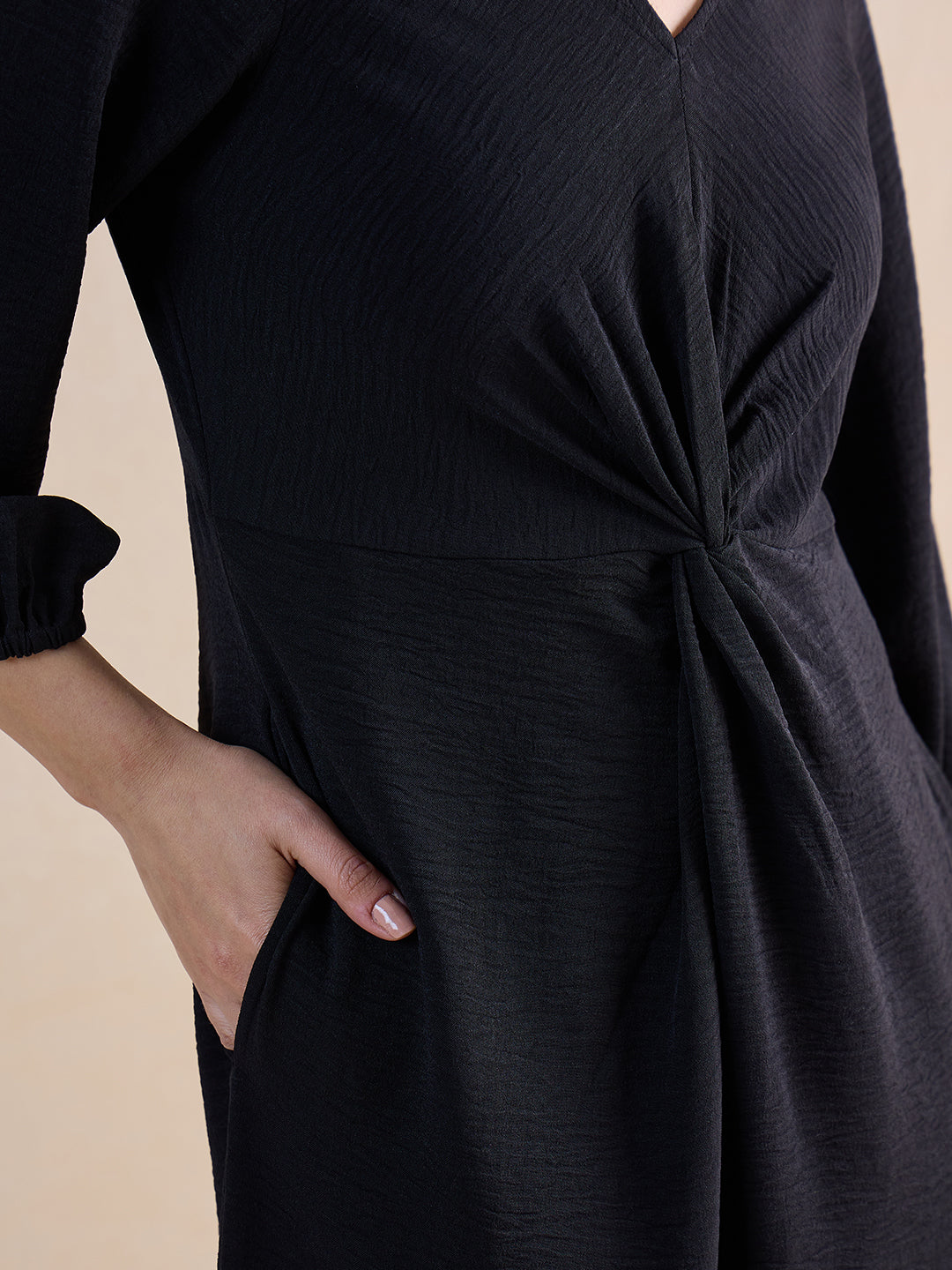 Black Front Twist Detailed Jumpsuit