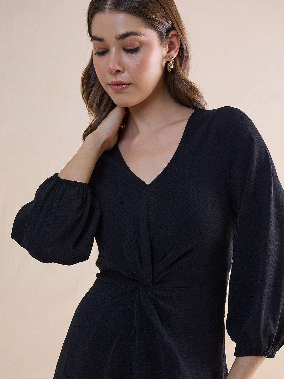 Black Front Twist Detailed Jumpsuit