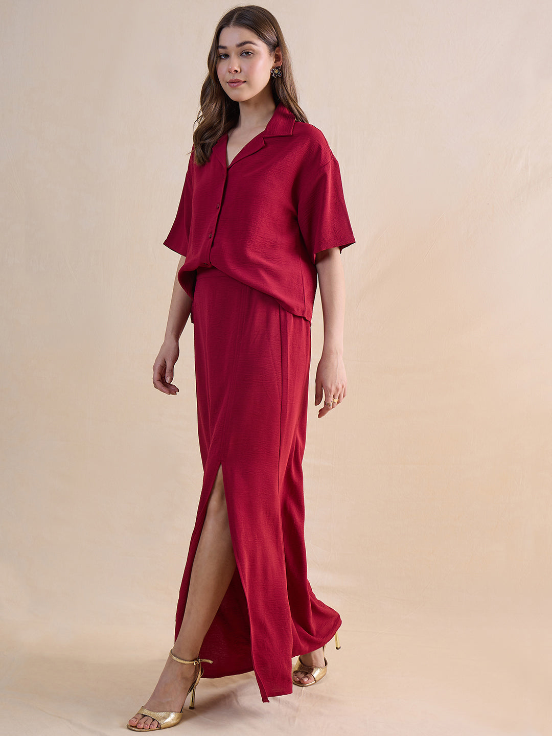 Deep Red Skirt Co-Ord Set