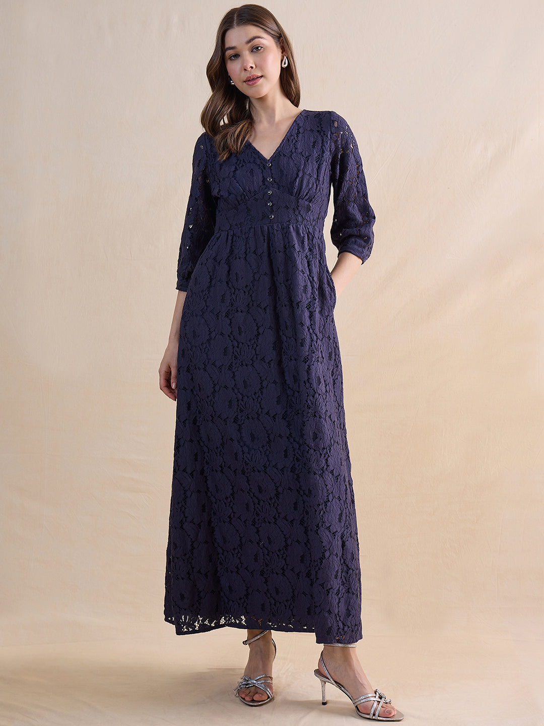 Navy Lace Corset Detail Maxi Dress