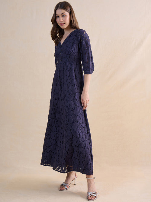 Navy Lace Corset Detail Maxi Dress