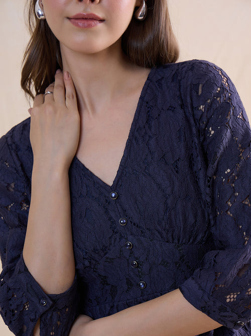 Navy Lace Corset Detail Maxi Dress