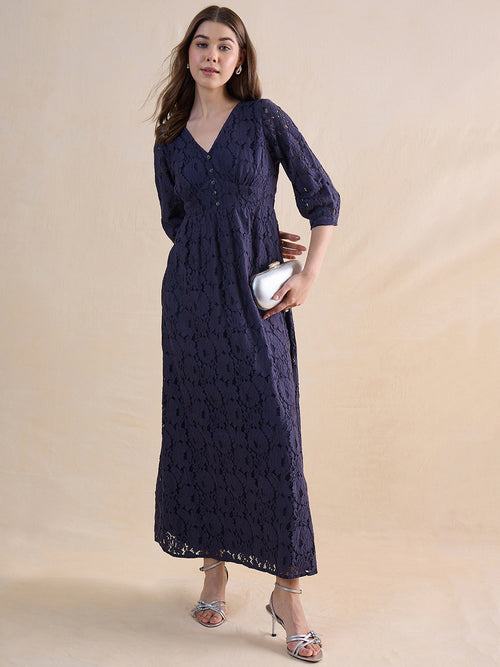 Navy Lace Corset Detail Maxi Dress