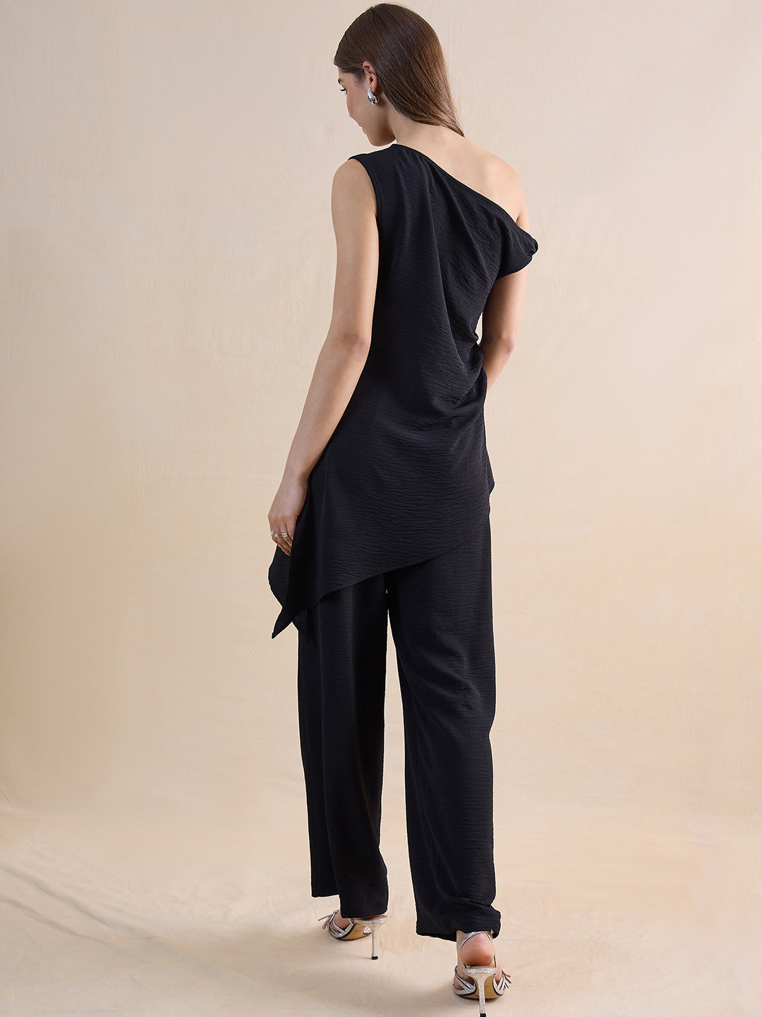 Black One Shoulder Asymmetric Co-Ord