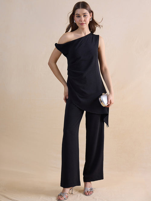 Black One Shoulder Asymmetric Co-Ord