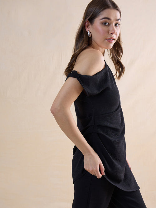 Black One Shoulder Asymmetric Co-Ord