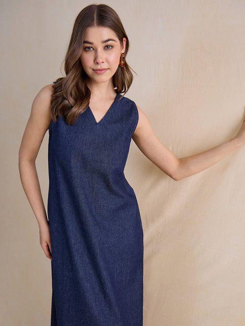 Navy Blue Denim Maxi Dress