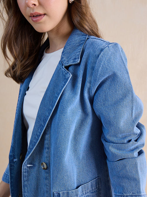 Mid Blue Denim Blazer