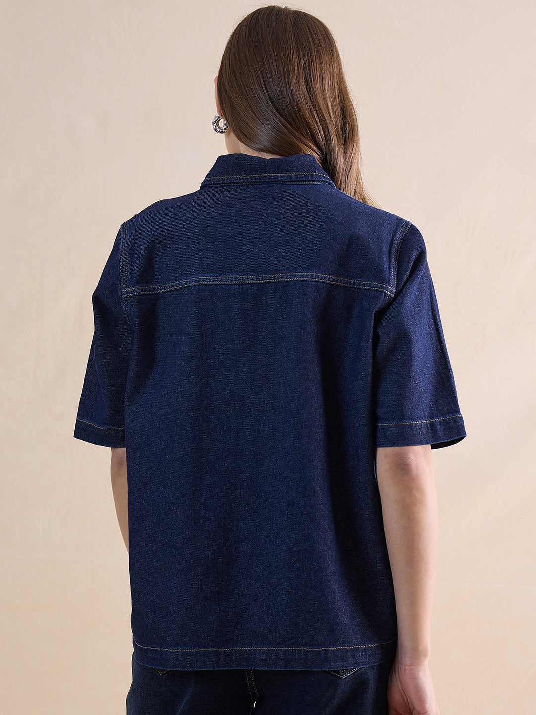 Dark Blue Denim Half Sleeves Shirt