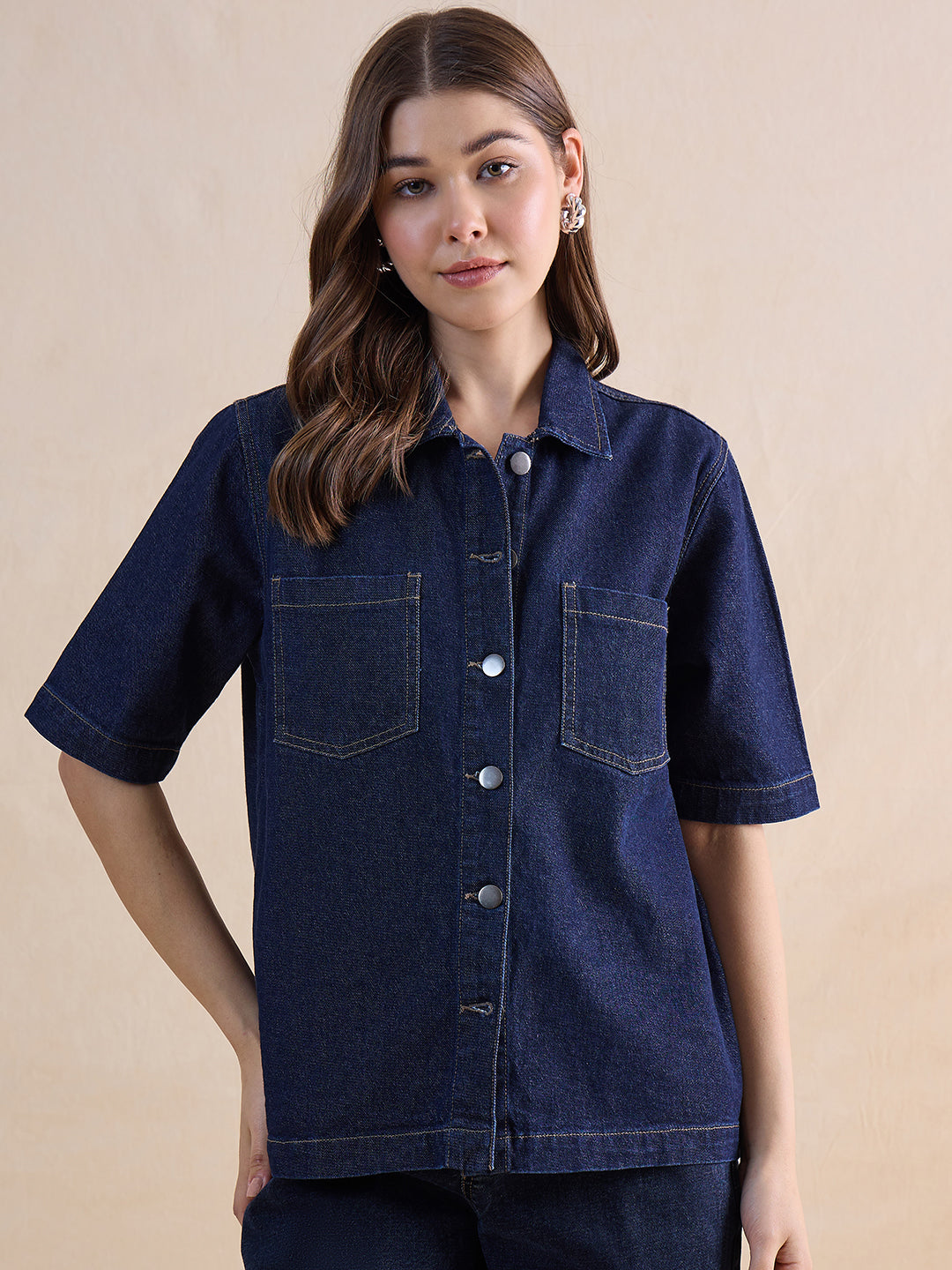 Dark Blue Denim Half Sleeves Shirt