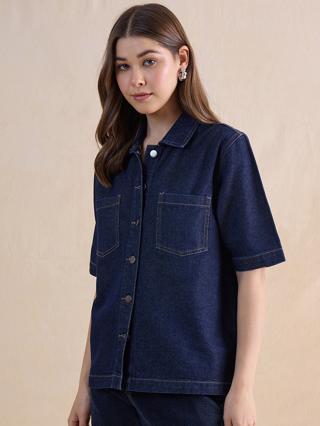 Dark Blue Denim Half Sleeves Shirt
