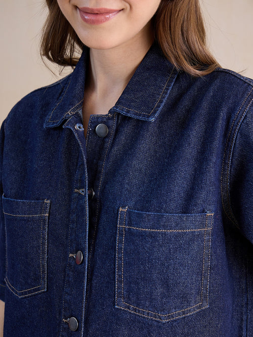 Dark Blue Denim Half Sleeves Shirt