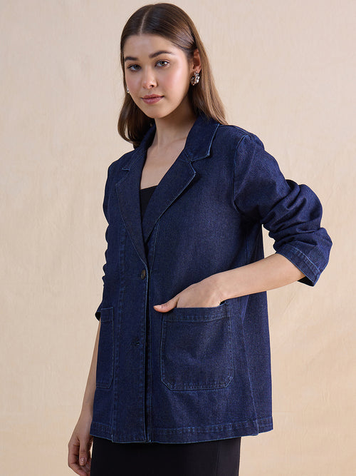 Navy Blue Denim Blazer