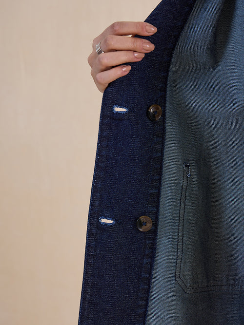 Navy Blue Denim Blazer