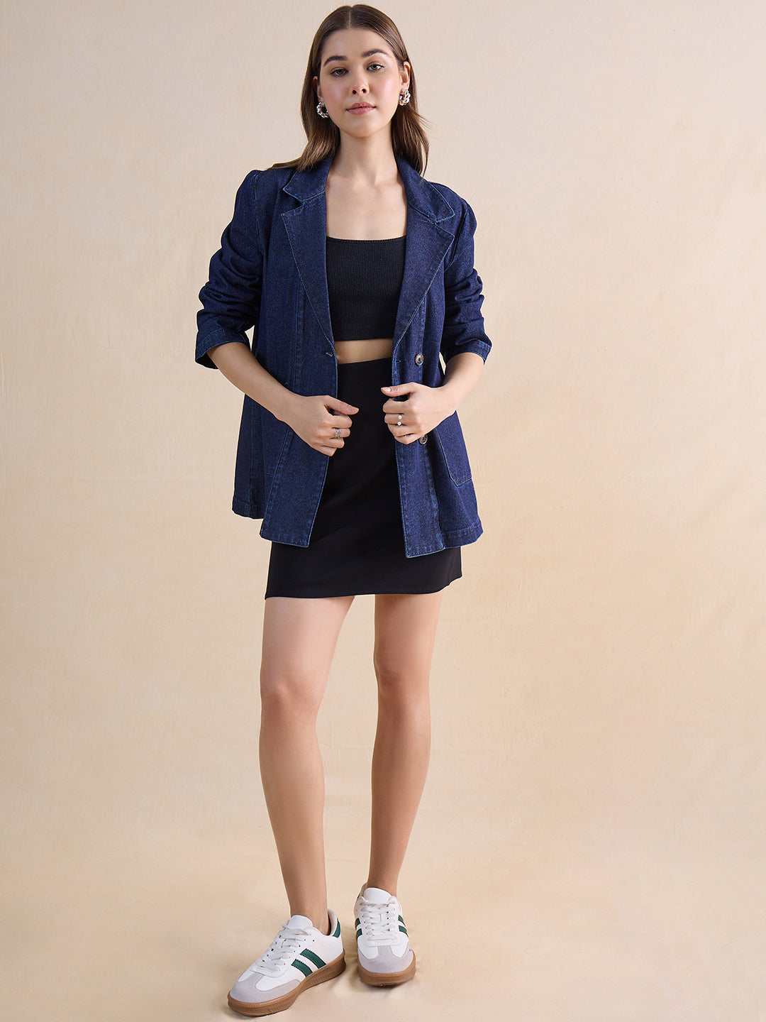Navy Blue Denim Blazer