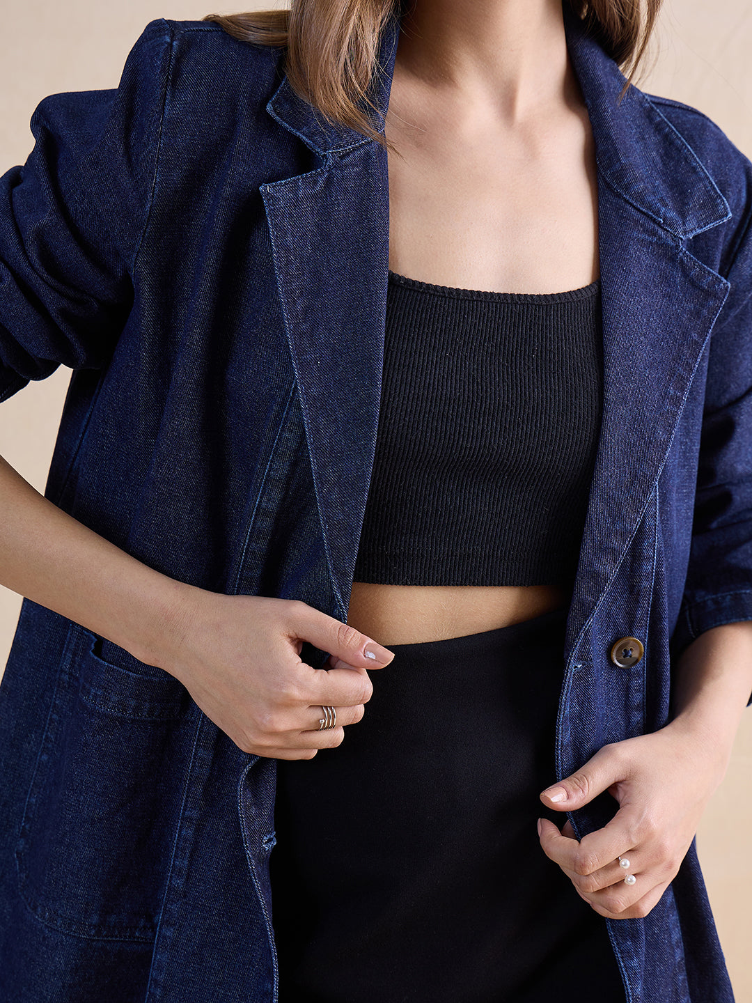 Navy Blue Denim Blazer