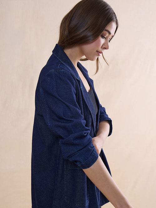 Navy Blue Denim Blazer