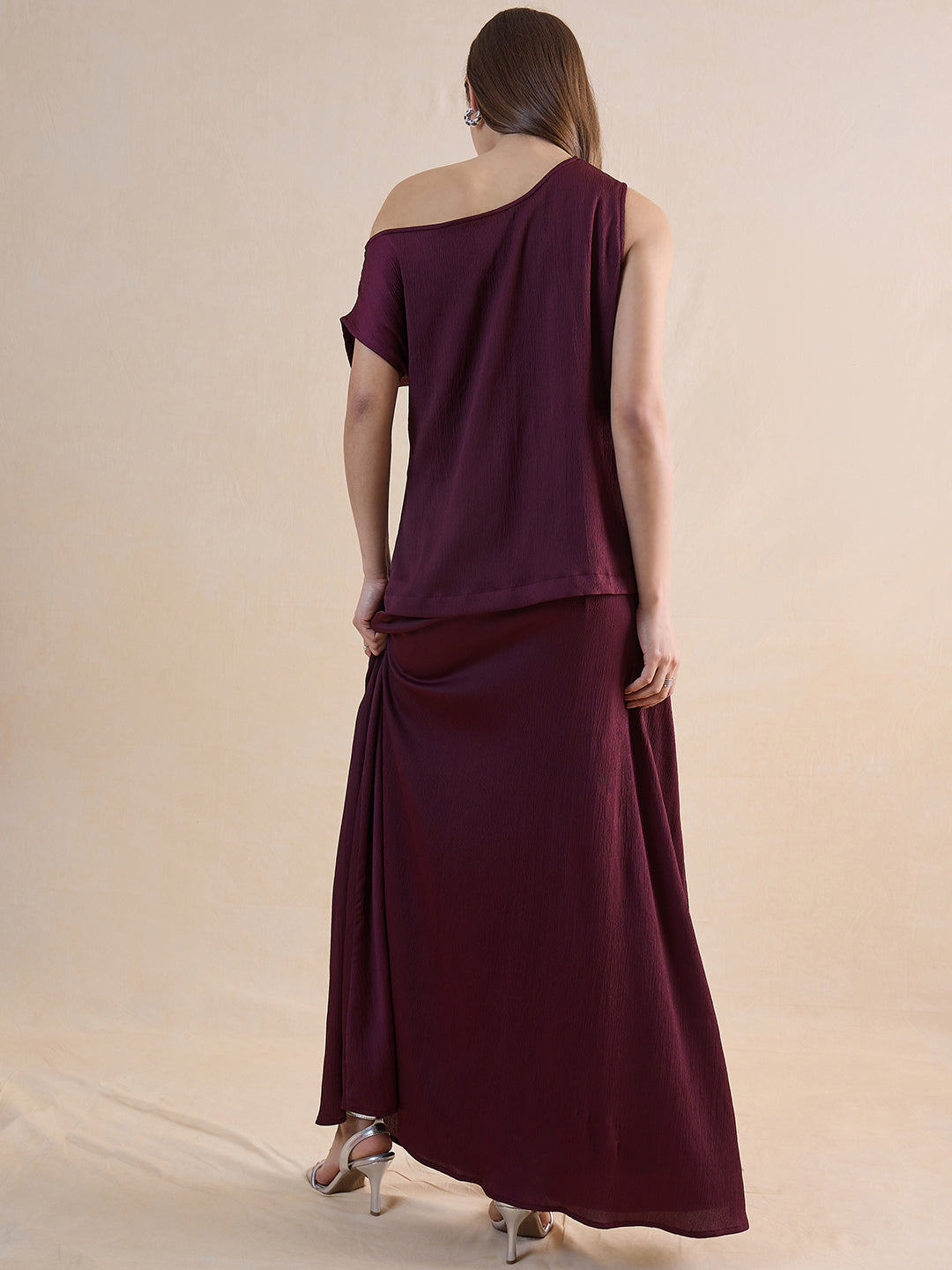 Wine One Shoulder Skirt Co-Ord