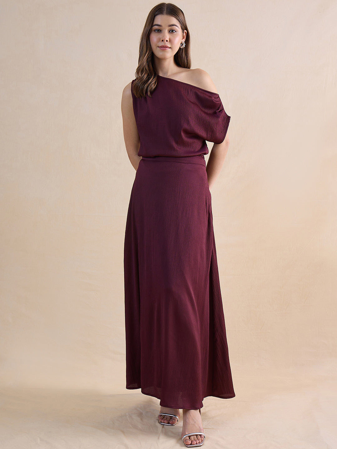 Wine One Shoulder Skirt Co-Ord