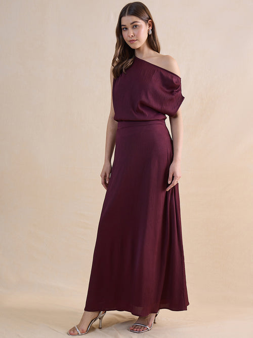 Wine One Shoulder Skirt Co-Ord