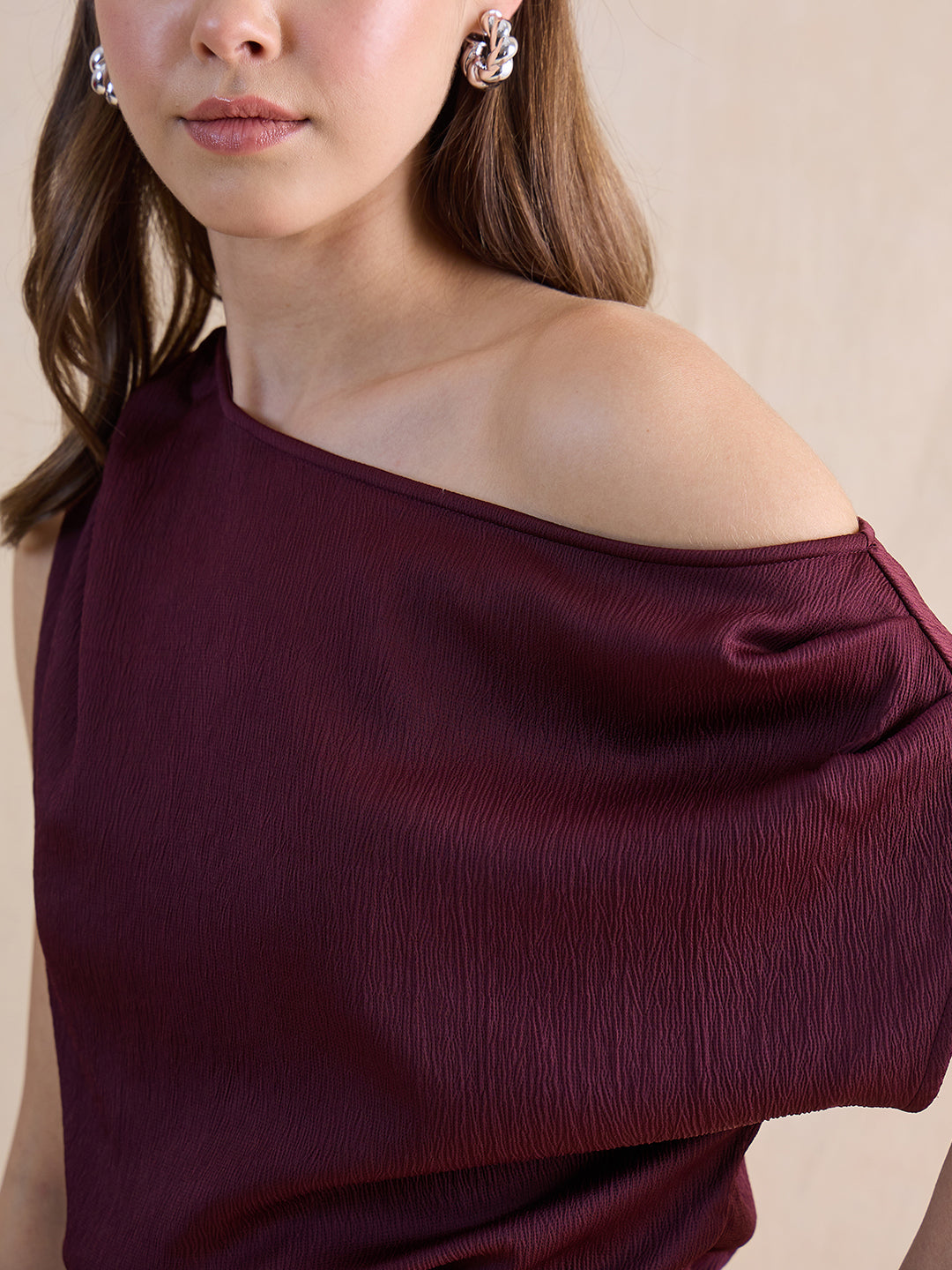 Wine One Shoulder Skirt Co-Ord