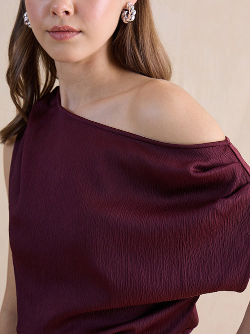 Wine One Shoulder Skirt Co-Ord