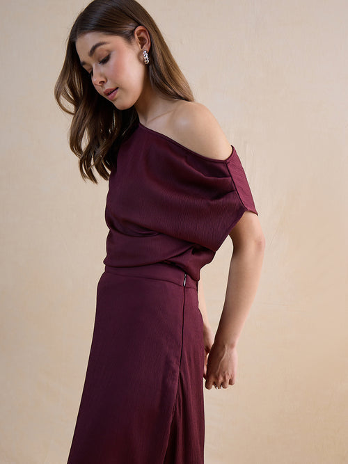 Wine One Shoulder Skirt Co-Ord