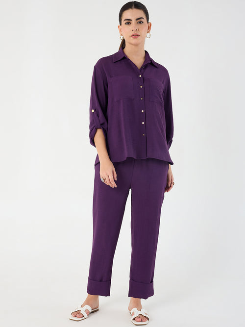 Purple Dual Pocket Shirt Co-Ord Set