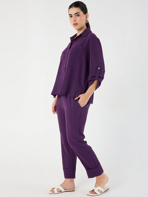 Purple Dual Pocket Shirt Co-Ord Set