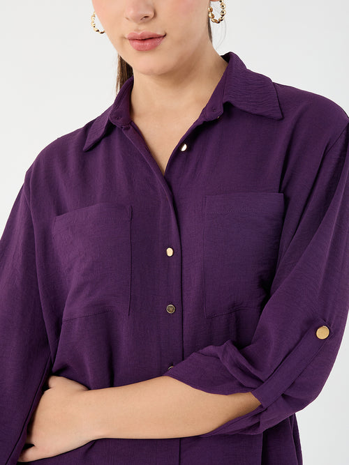 Purple Dual Pocket Shirt Co-Ord Set
