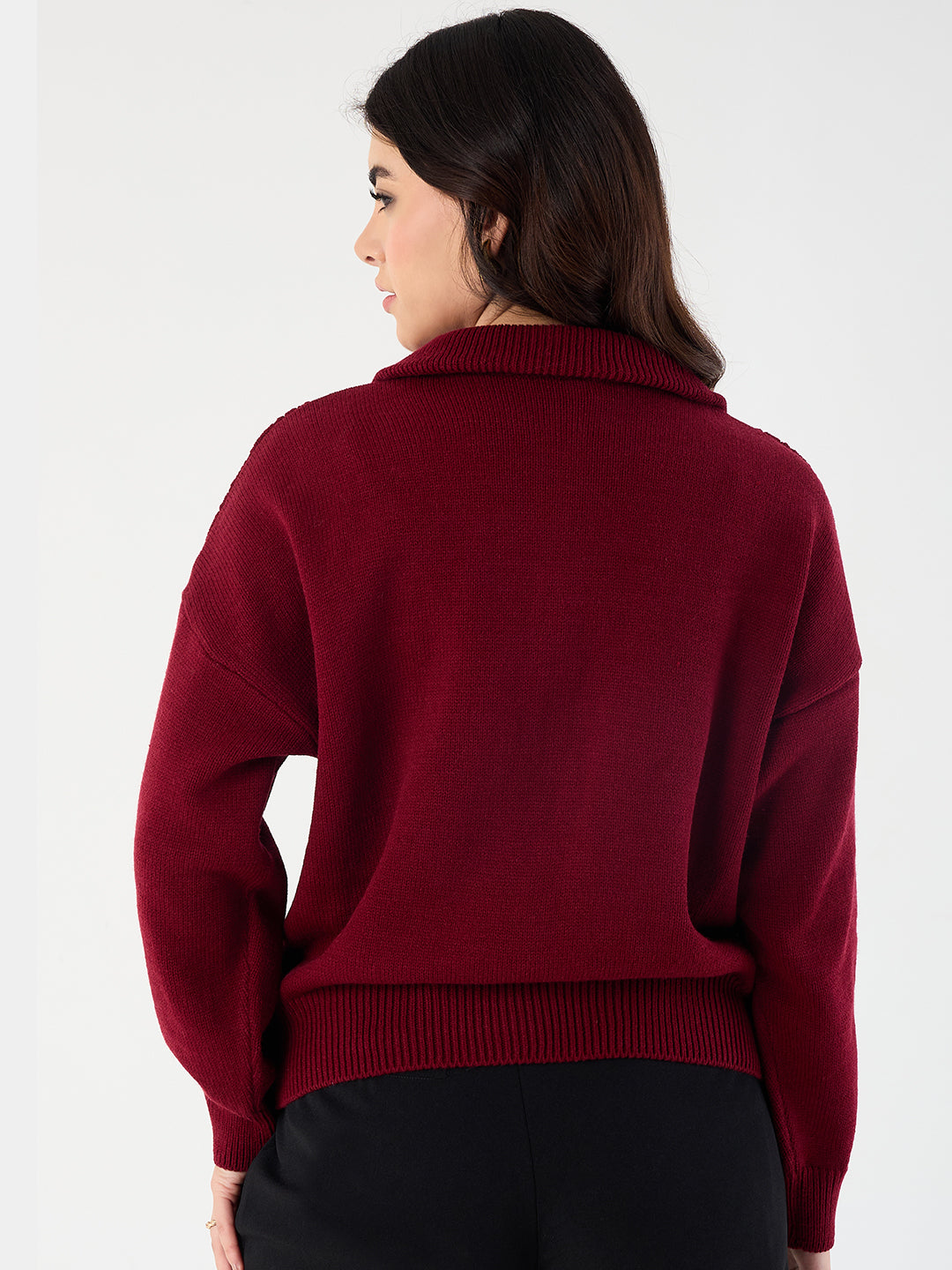 Cranberry High Neck Half Puller Sweater