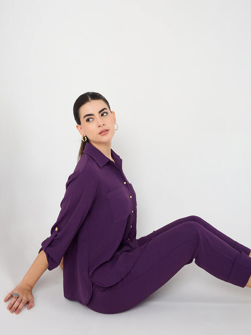 Purple Dual Pocket Shirt Co-Ord Set
