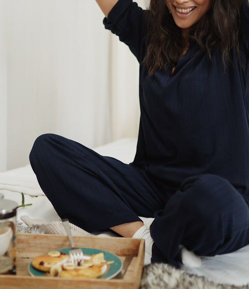 Navy Kimono Textured Jersey Co-Ord Set