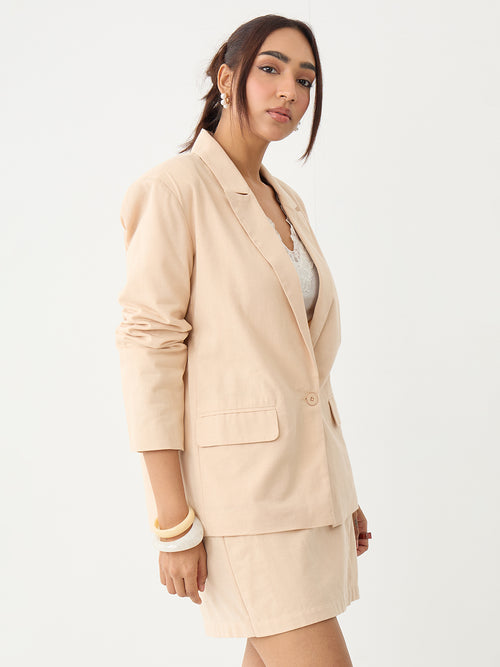 Beige Oversized Linen Blazer