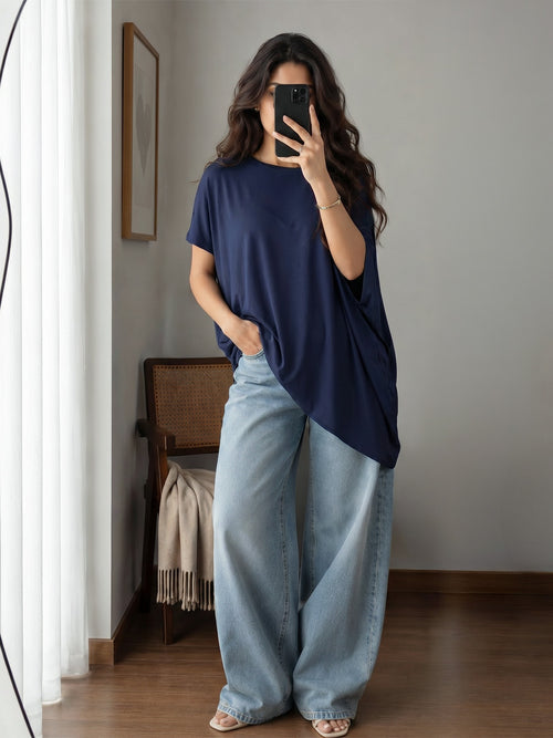 UltraSoft Bamboo Navy Oversize Top