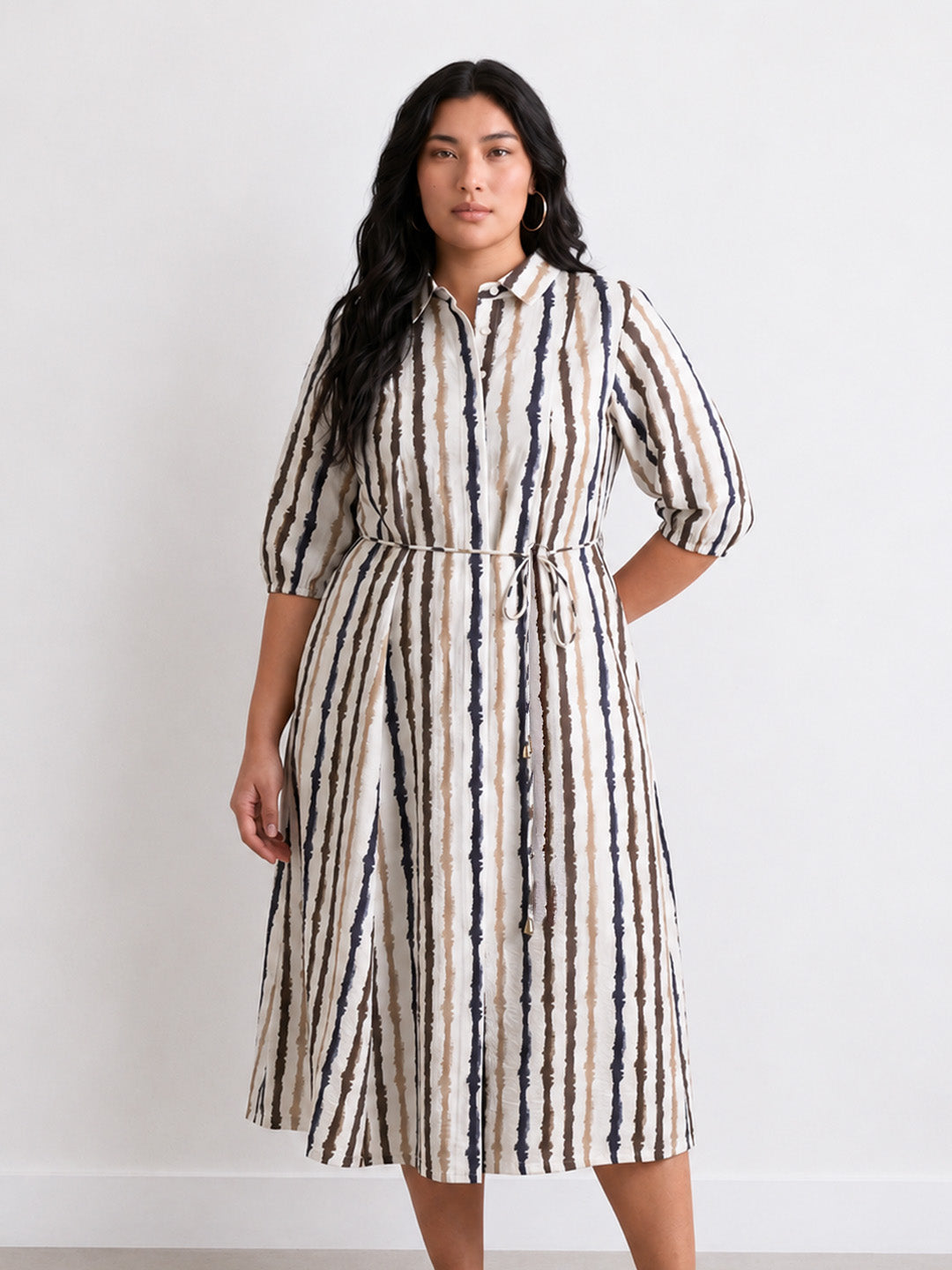 Off-White Abstract Stripe Midi Dress
