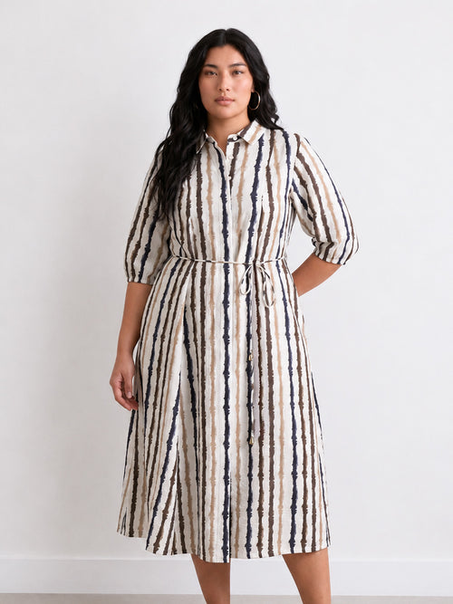 Off-White Abstract Stripe Midi Dress