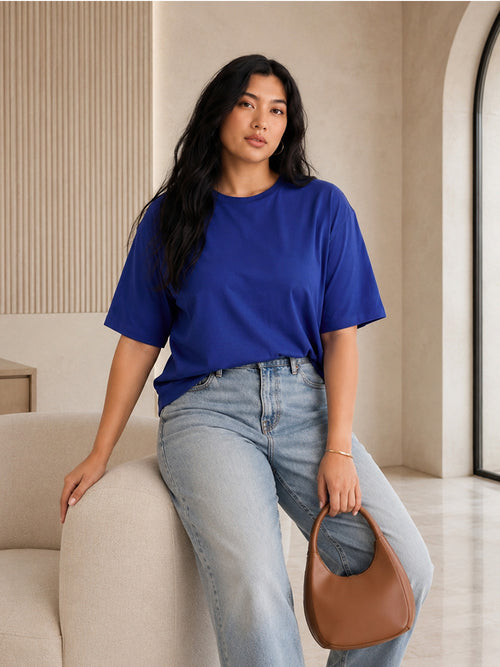 TrueStretch Royal Blue Oversize Cotton T-Shirt