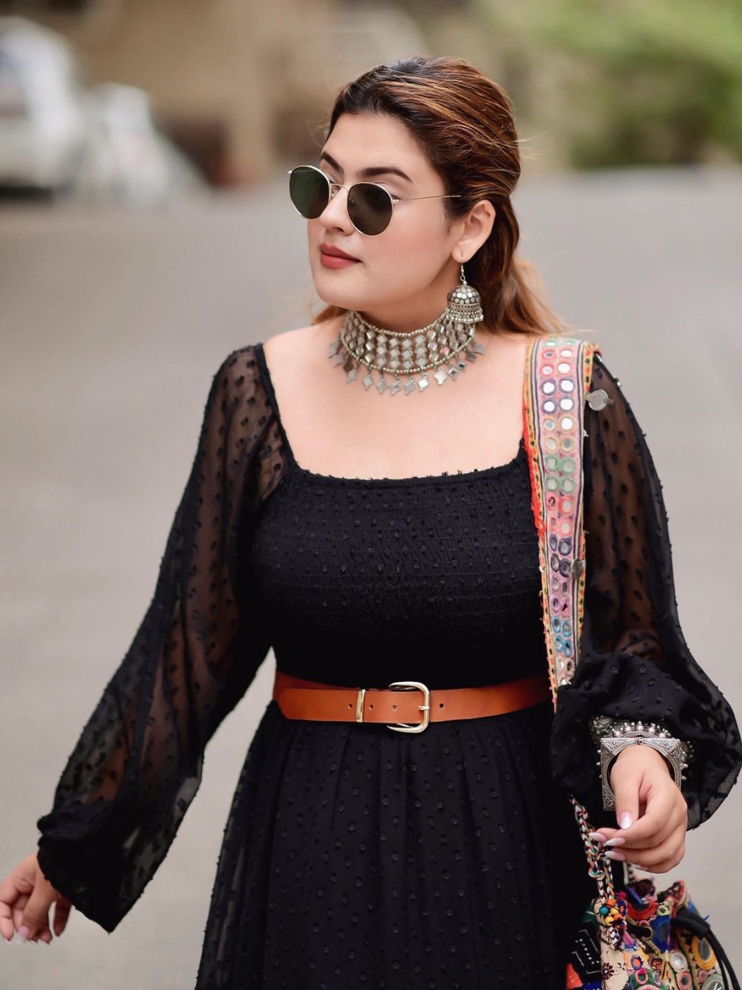 Black Dobby Chiffon Smocked Tiered Maxi Dress