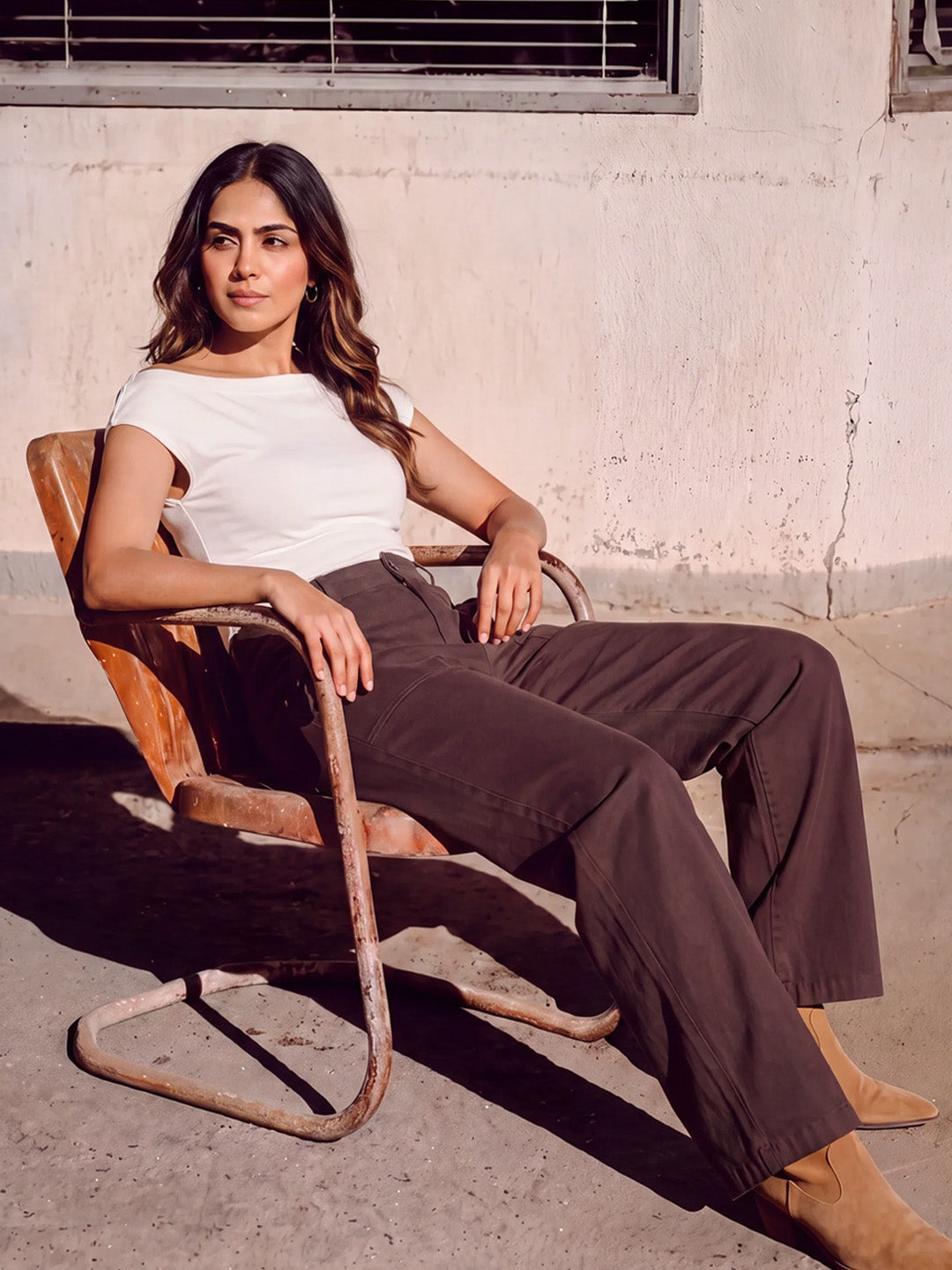 Coffee Brown Twill Straight Fit Pants