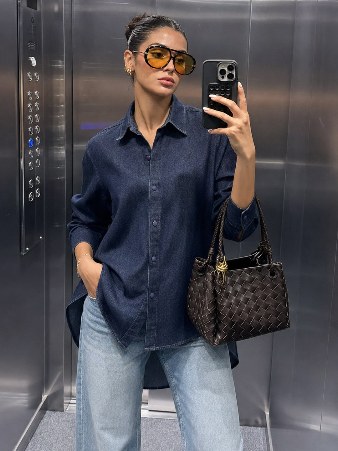 DenimClassic Navy High Low Shirt