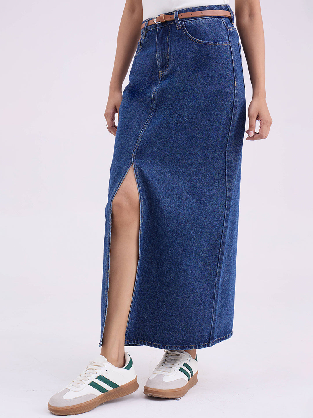 DenimClassic Navy Front Slit Maxi Skirt