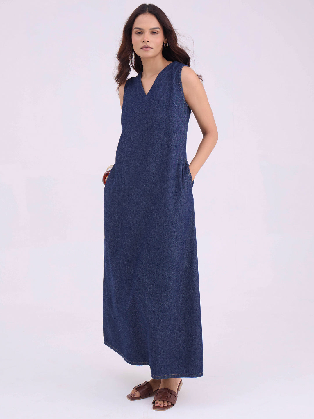 Navy Blue Denim Maxi Dress
