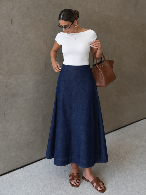 DenimClassic Navy A-Line Maxi Skirt