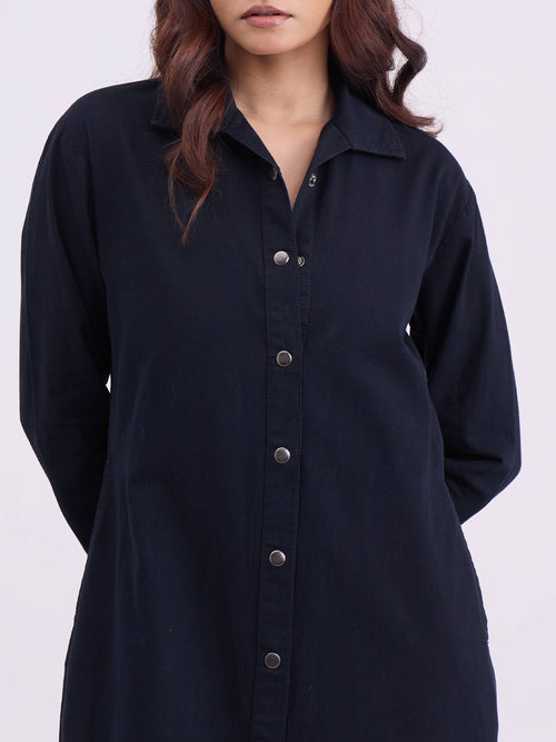 Black Denim Maxi Shirt Dress