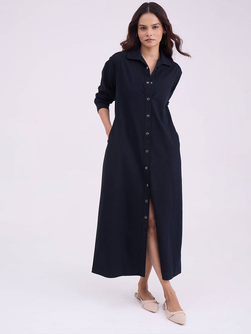 Black Denim Maxi Shirt Dress